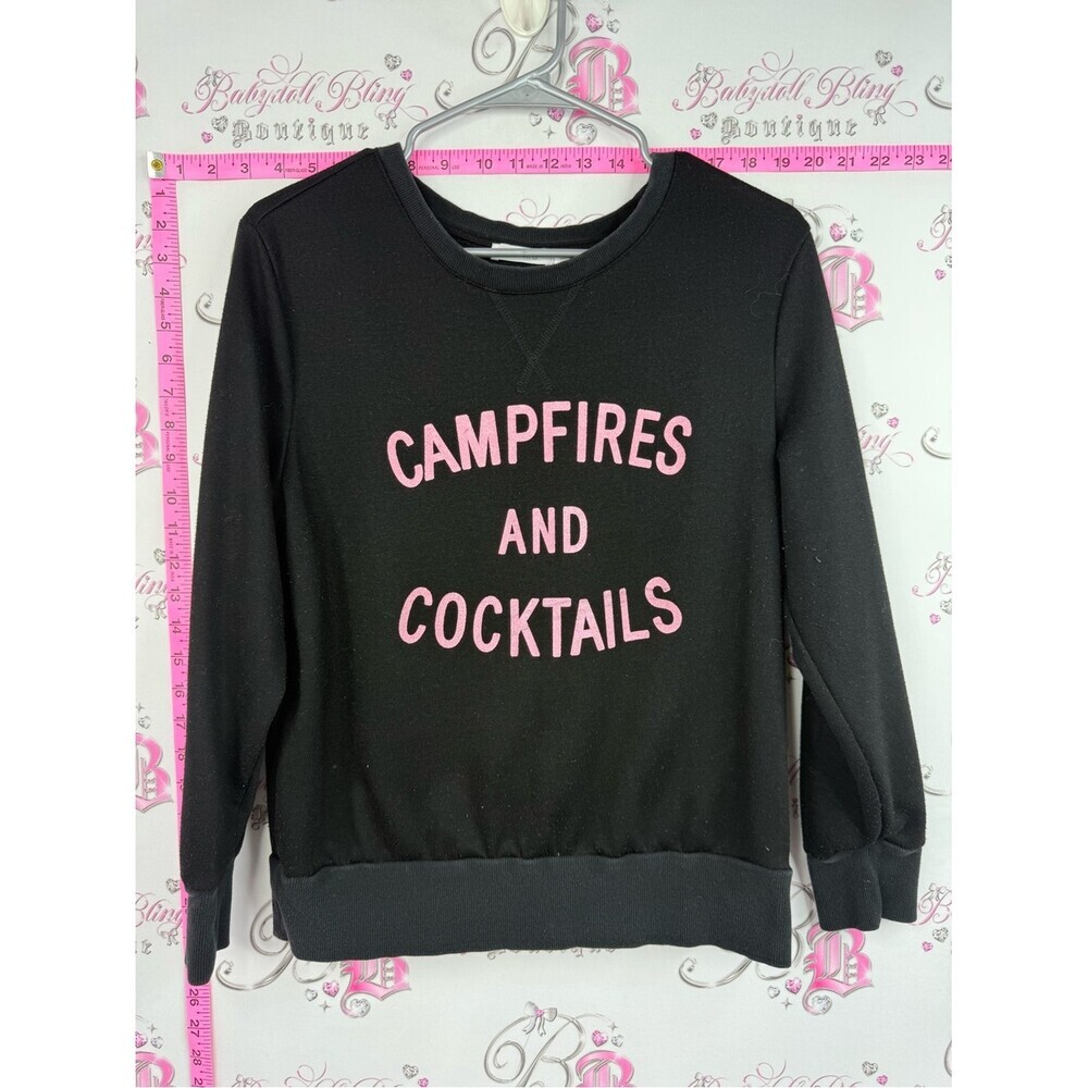 Ricki’s Black "Campfires and Cocktails" Graphic Sweatshirt - Pink Lettering